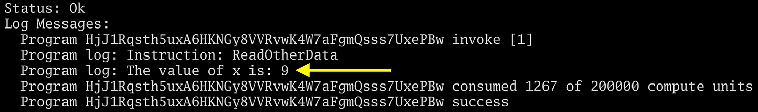 Program log : The value of x is: 9