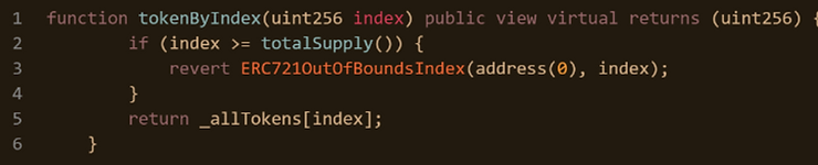 tokenByIndex() function