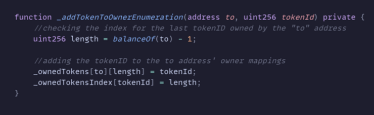 _addTokenToOwnerEnumeration() function