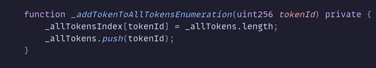 _addTokenToAllTokensEnumeration() function