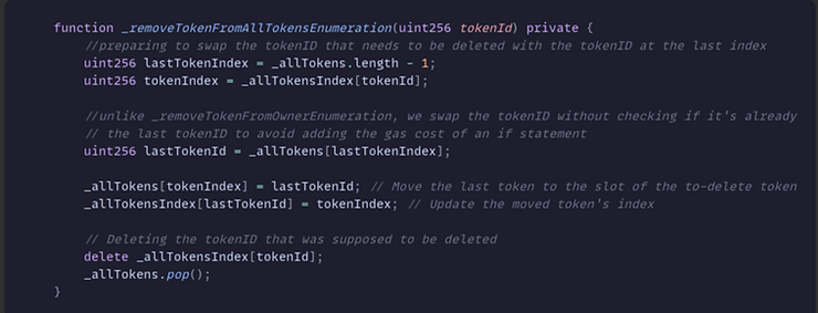 _removeTokenFromAllTokensEnumeration() function