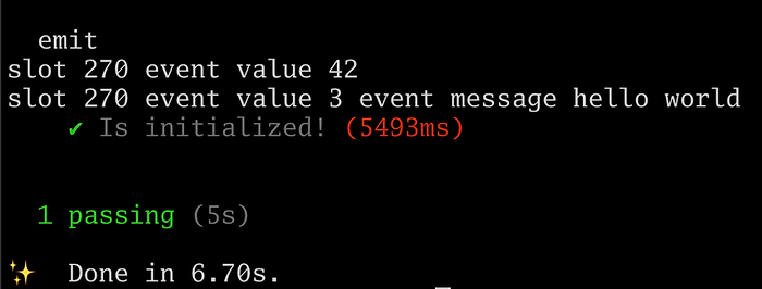 Solana event log from test