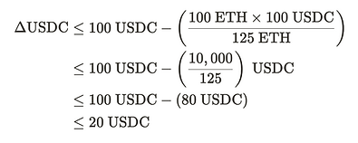 Image of a series of equation solving for ΔUSDC.
