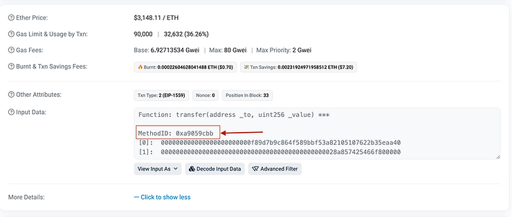 Function selector and signature shown in etherscan