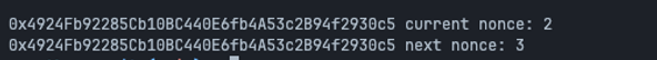Terminal output image of an account's nonce using eth_getTransactionCount