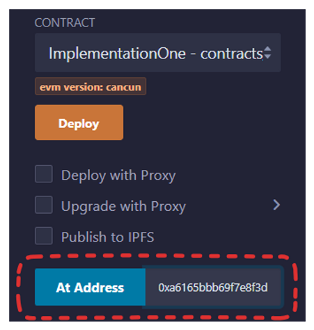 Deploy at address button in Remix