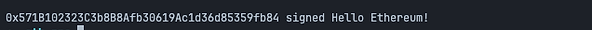 Terminal output of a signed message by a private key using verifySig