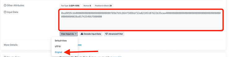 Original option for reading calldata on Etherscan