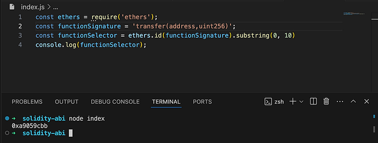 Javascript Function to convert a function signature to a function selector