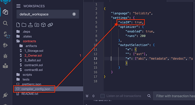 setting the "viaIR":true in the configuration json file