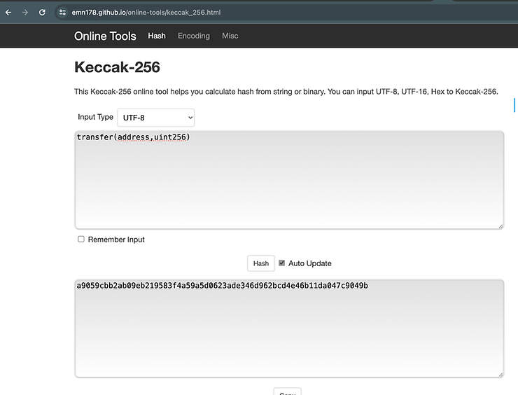 Keccak-256 converter website snippet