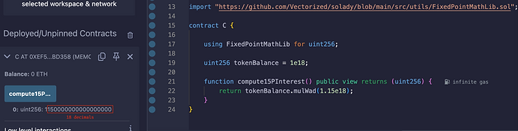 example contract using the solady mulwad library