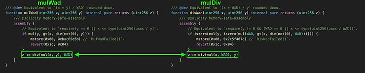 solady mulwad() and muldiv() code side by side