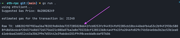 image of a raw transcation using ethclient