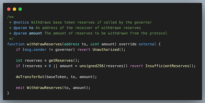 withdrawReserves() function