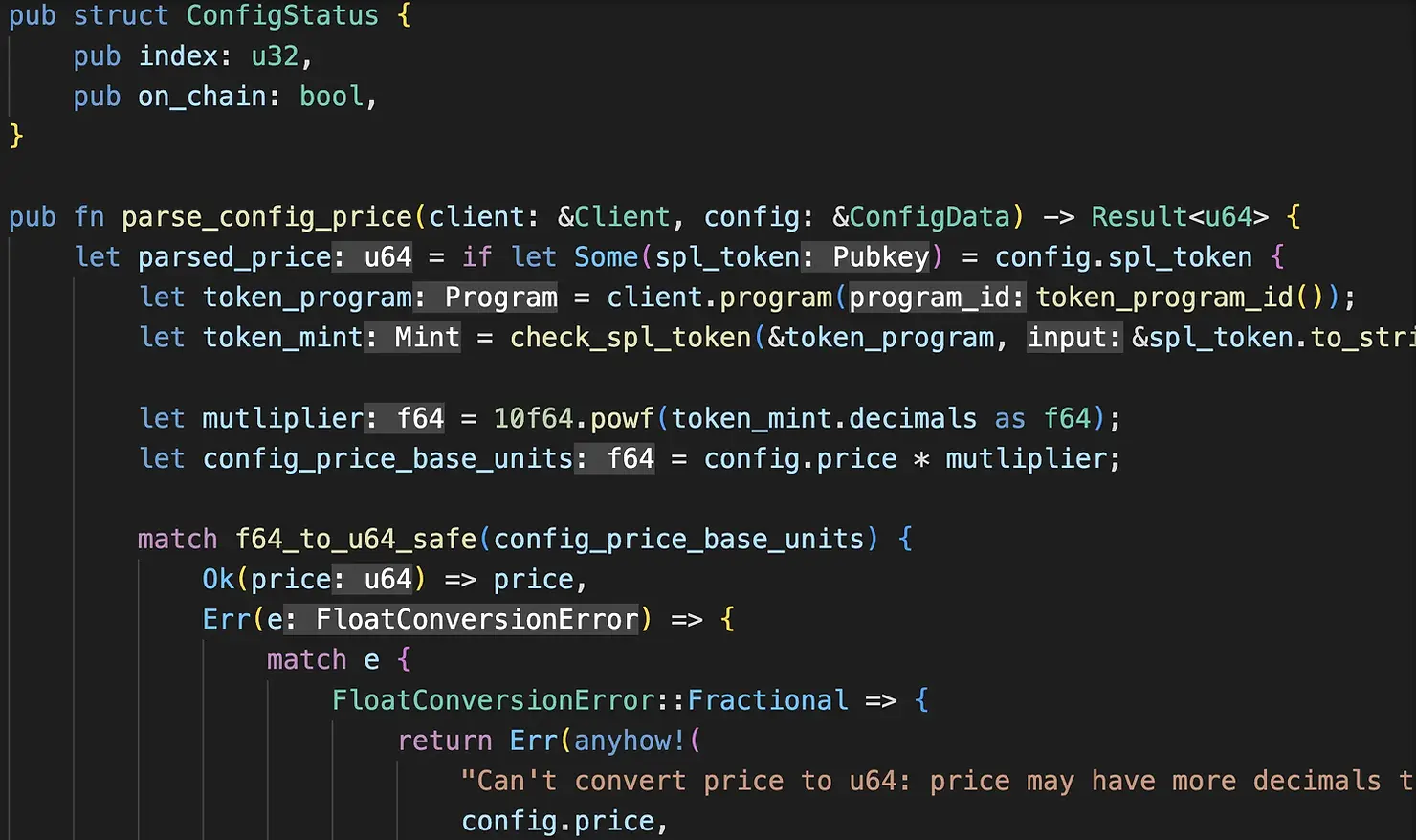 Rust code from the Metaplex library