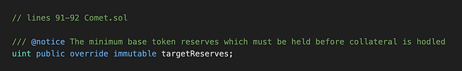 targetReserves immutable variable