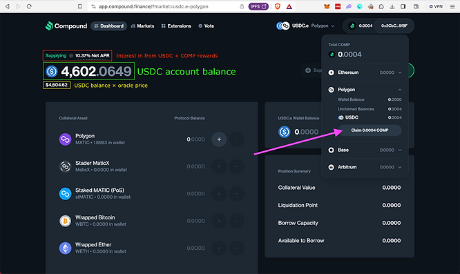 An image of Lending USDC dashboard