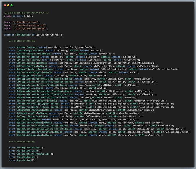 An image of Configurator.sol showing what the contract does