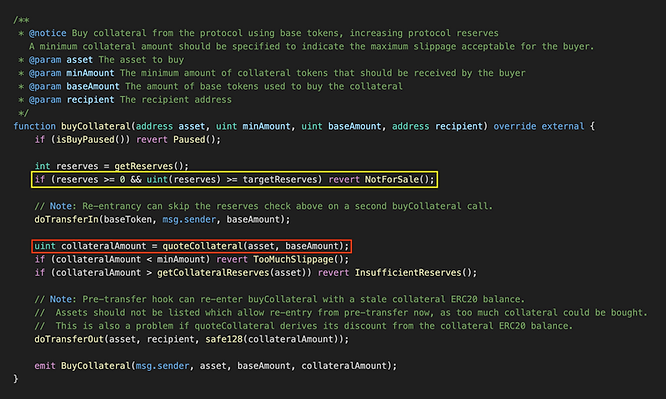buyCollateral function