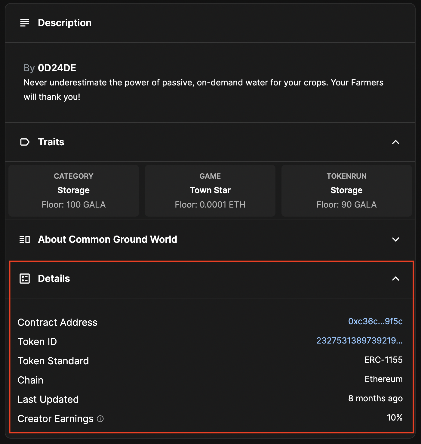 Screenshot of common world metadata