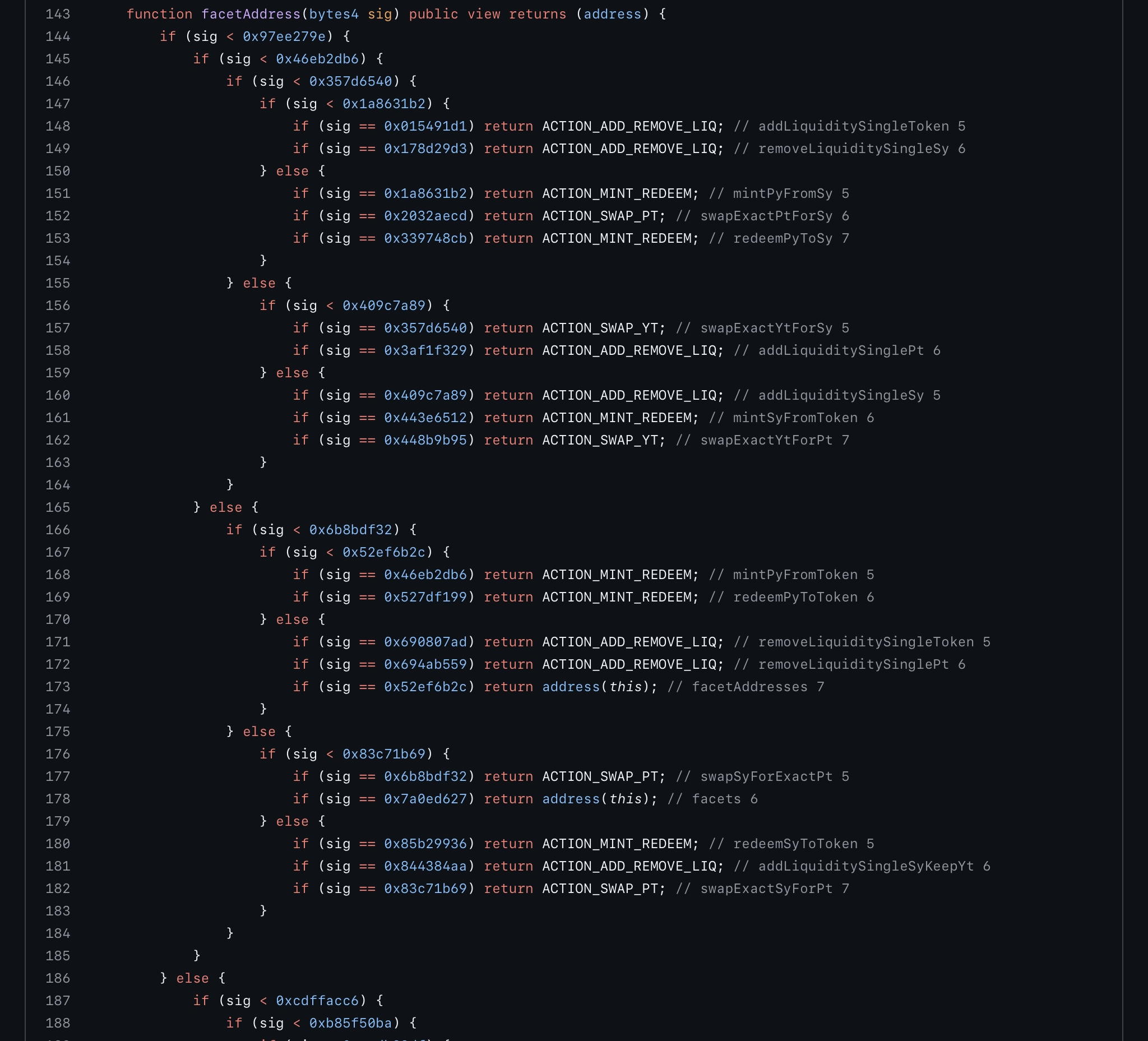 Pendle Finance facetAddress() code